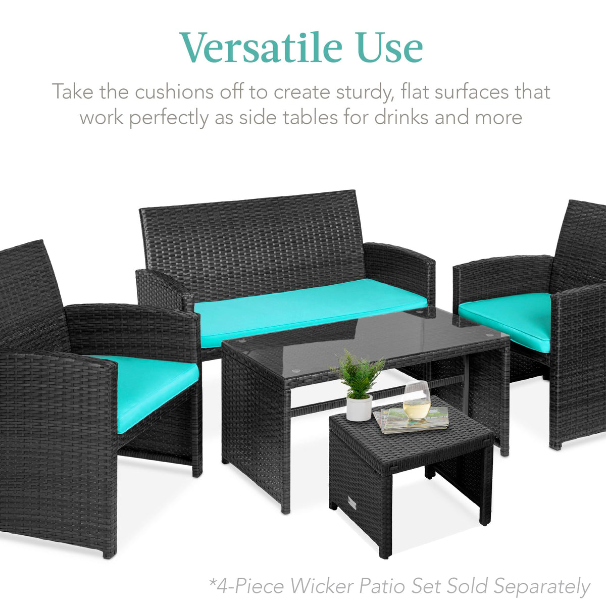 Set of 2 Wicker Ottomans with Removable Cushions V91561
