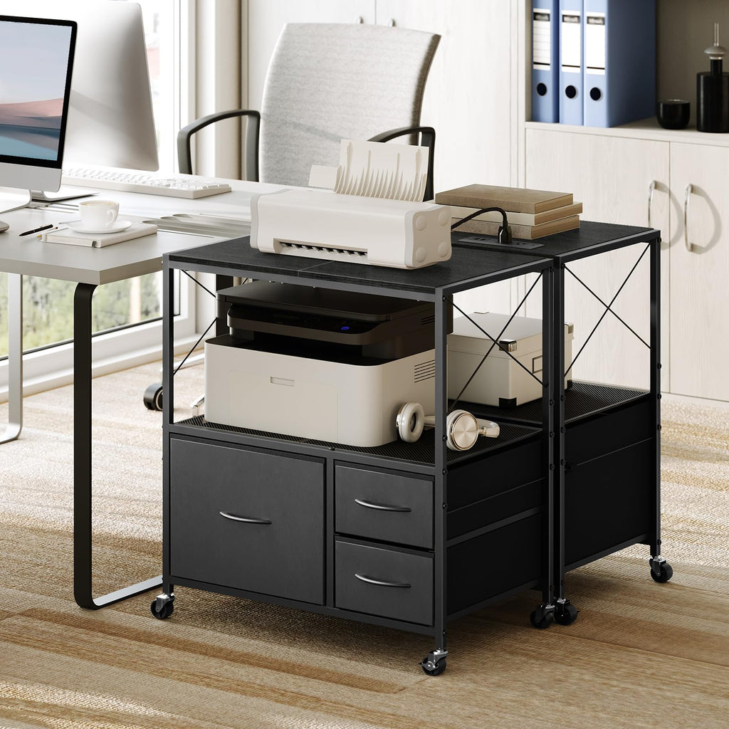 Black 3 Drawer File Cabinet with Charging Station K57592