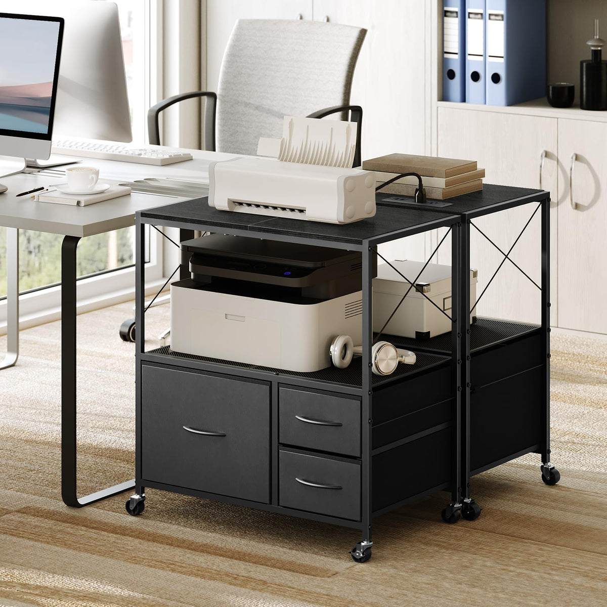 Black 3 Drawer File Cabinet with Charging Station K57592