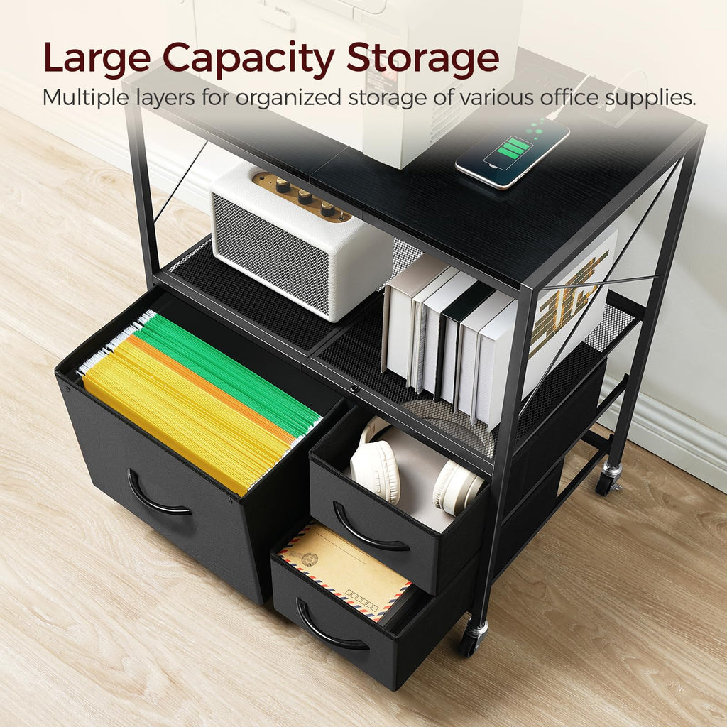Black 3 Drawer File Cabinet with Charging Station K57592