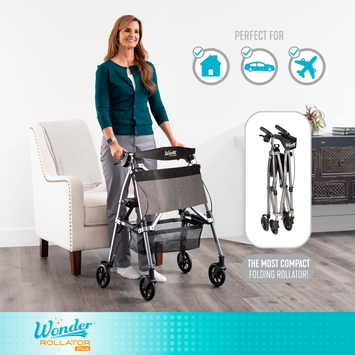 Lightweight Folding Mobility Aid with Four Wheels and Seat A91063