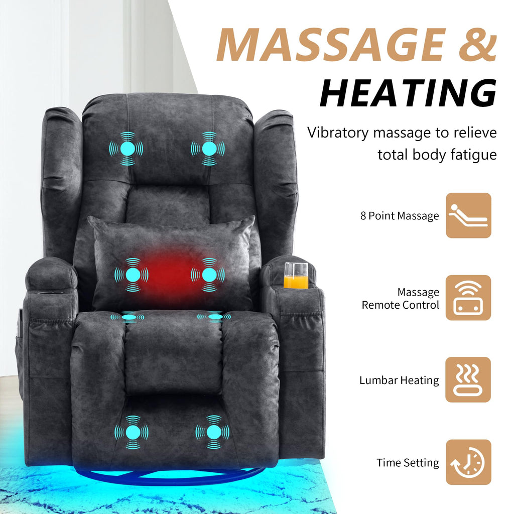 Dual Motor Power Swivel Rocker Recliner Chairs with Massage & Heat W3880