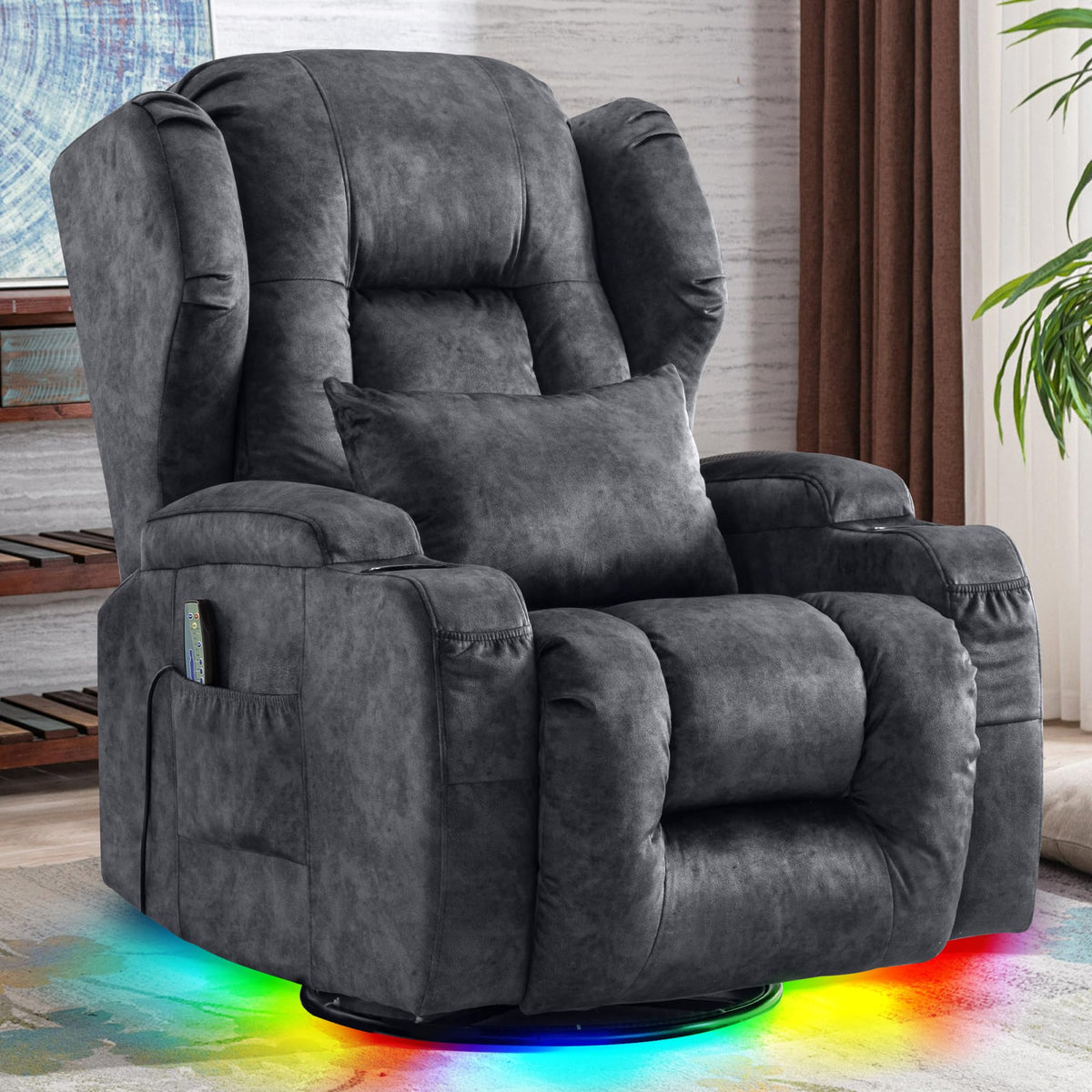 Dual Motor Power Swivel Rocker Recliner Chairs with Massage & Heat W3880