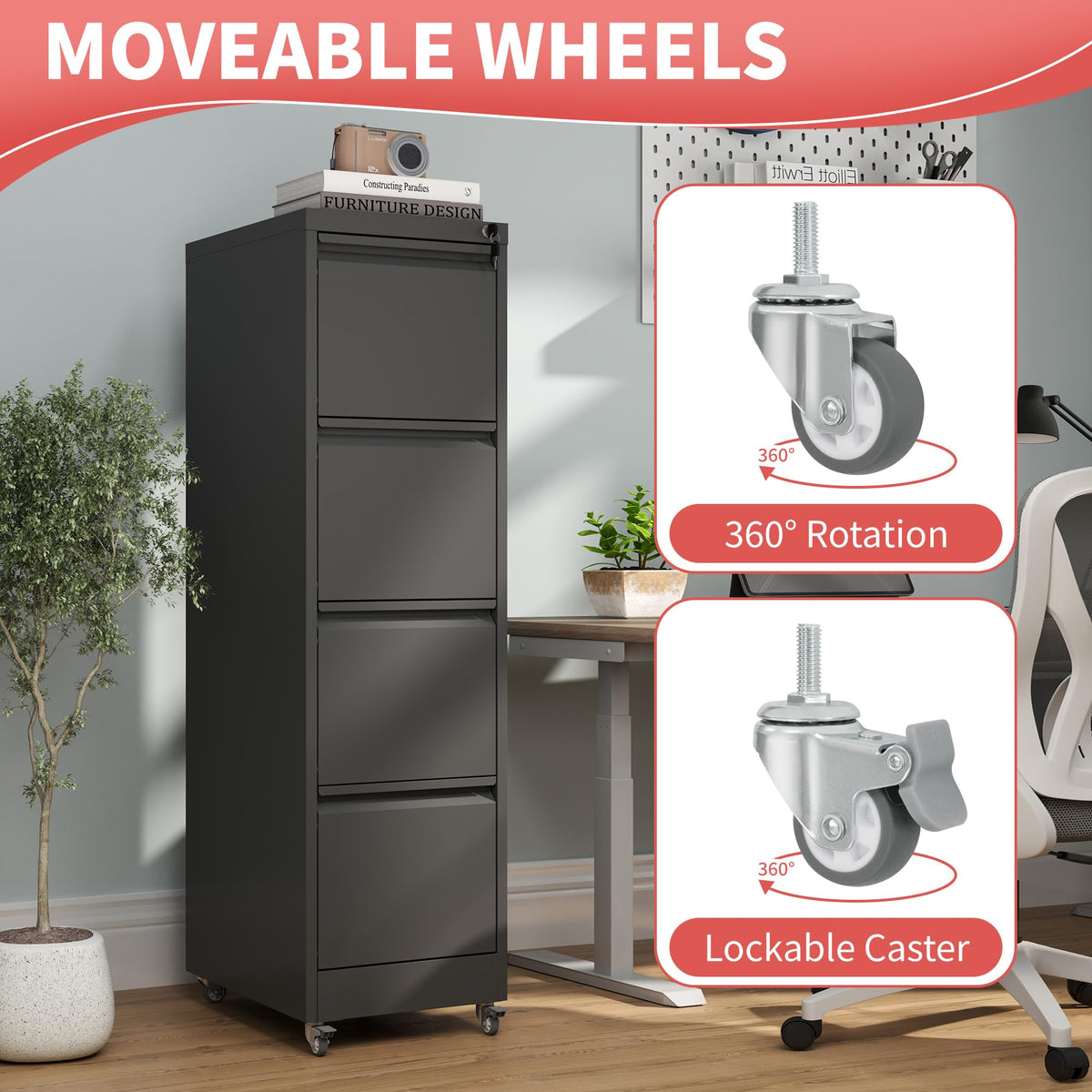 4 Drawer Locking File Cabinet with Wheels G18491