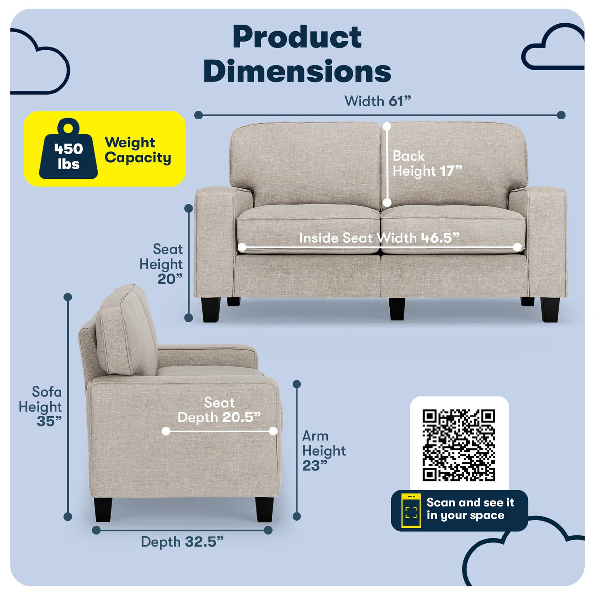 Light Gray Polyester Sofa U914730