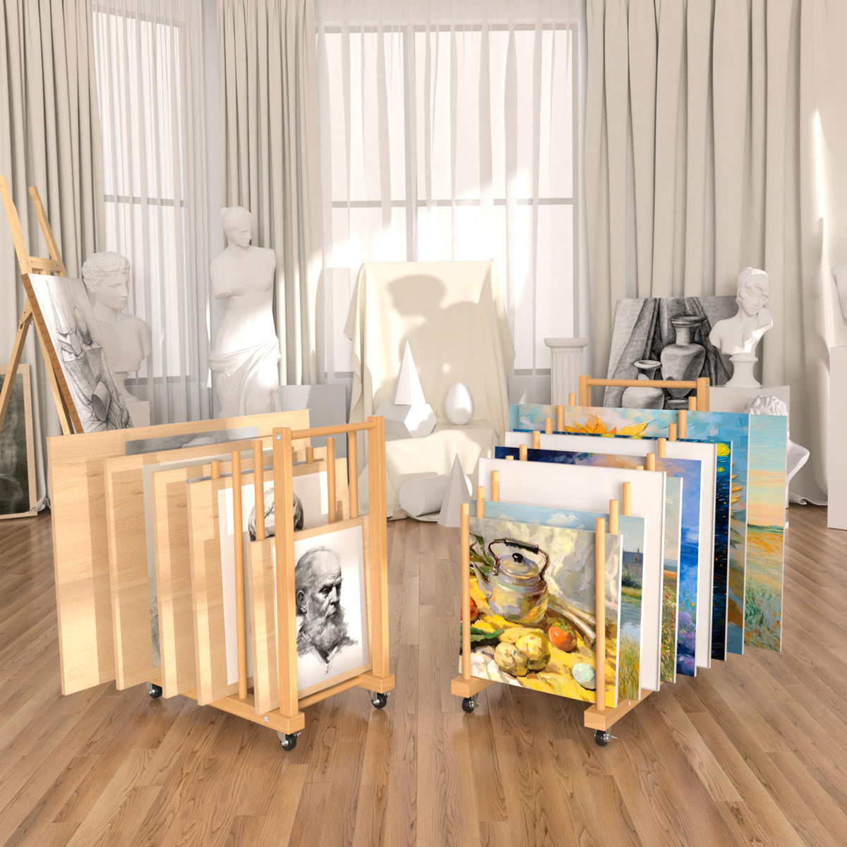Art Canvas Storage Rack with Wheels and Handle G311