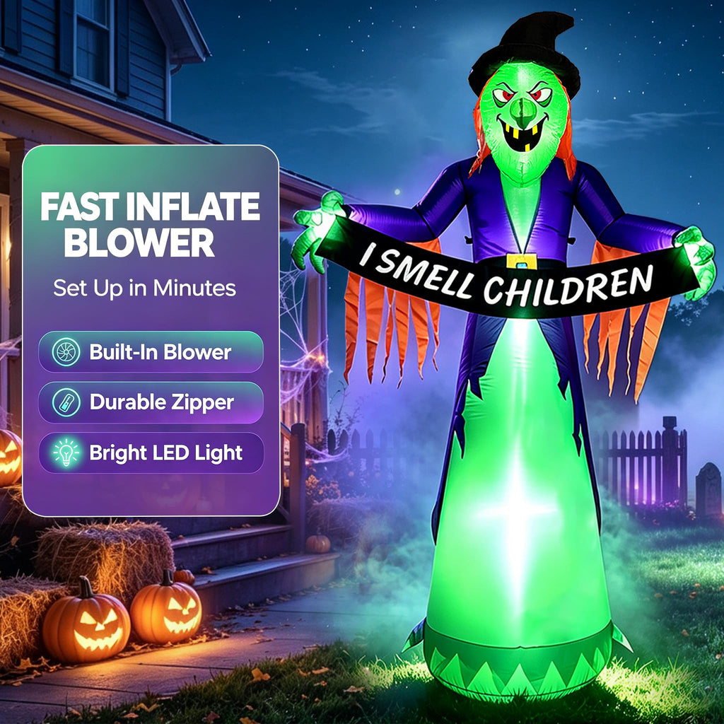 8FT Inflatable Witch Halloween Decoration with Built-in LED Lights S182