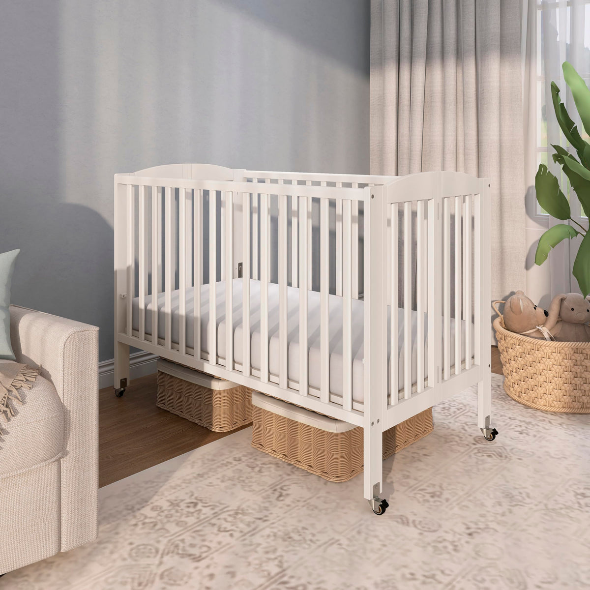 Full Size 2-in-1 Folding Baby Crib White N727537