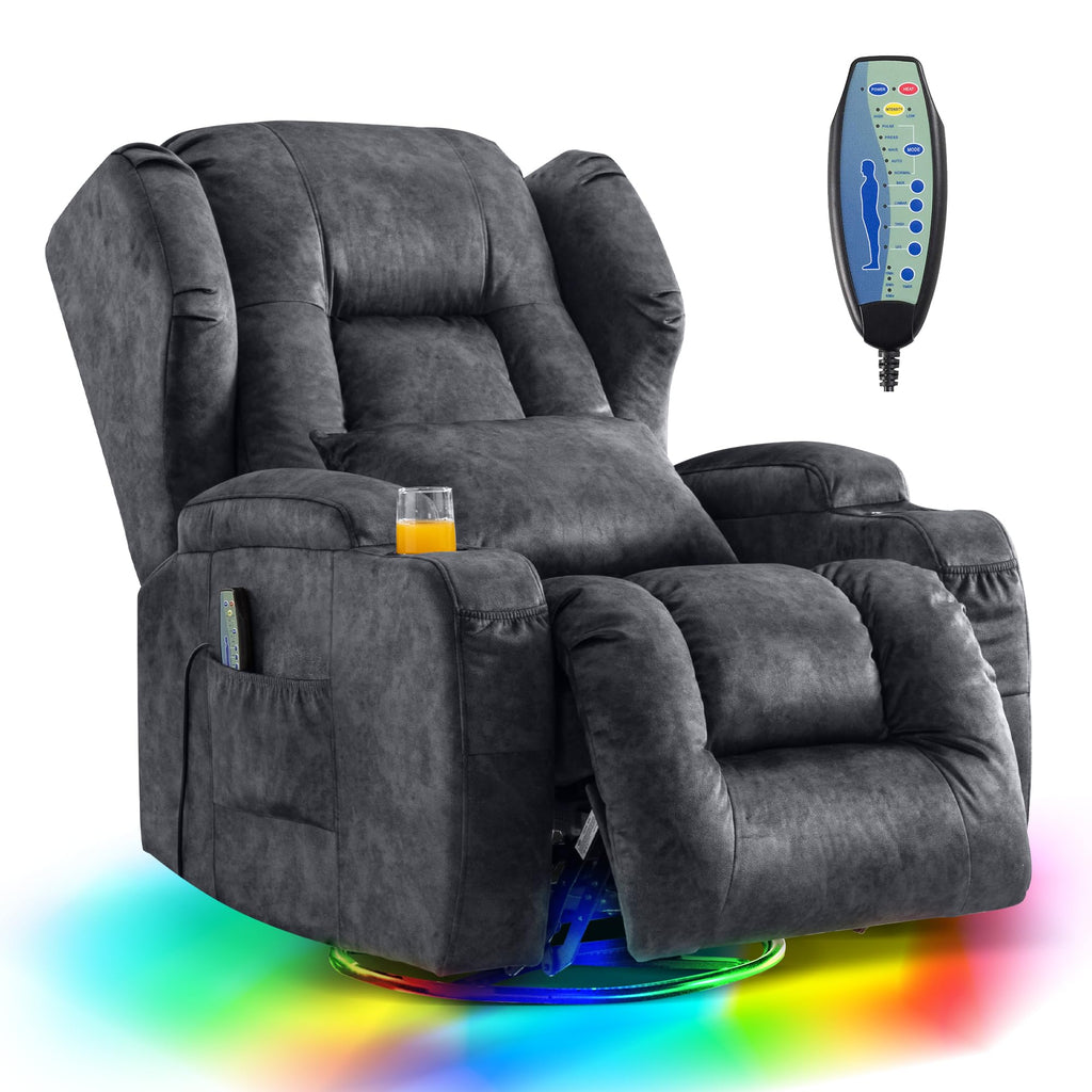 Dual Motor Power Swivel Rocker Recliner Chairs with Massage & Heat W3880