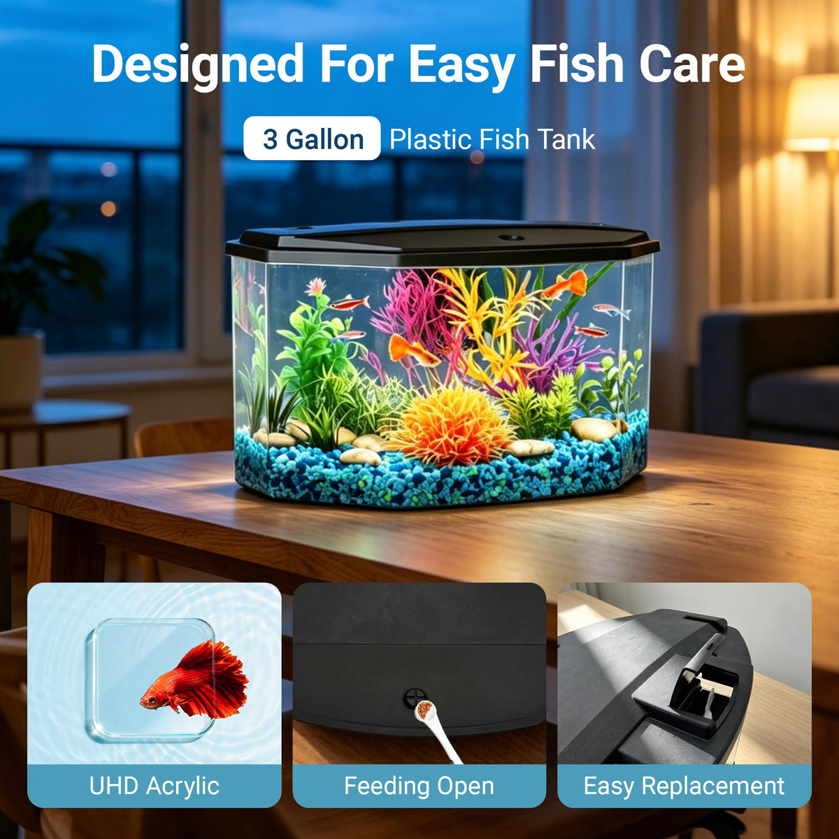 3-Gallon Plastic Aquarium Starter Kit with LED Lighting and Filtration O71708