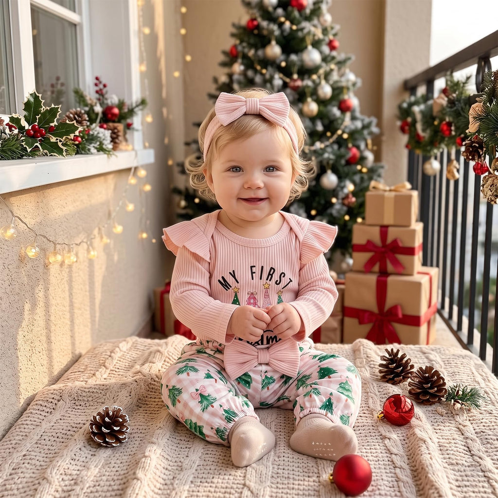 Newborn Baby Girl Christmas Outfit Romper Pants Set M439