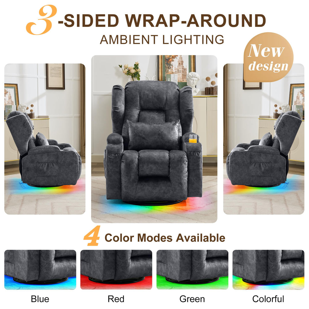 Dual Motor Power Swivel Rocker Recliner Chairs with Massage & Heat W3880