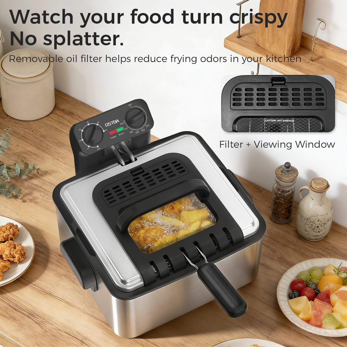Electric Deep Fryer with 3 Baskets, 4.75QT Stainless Steel B72831