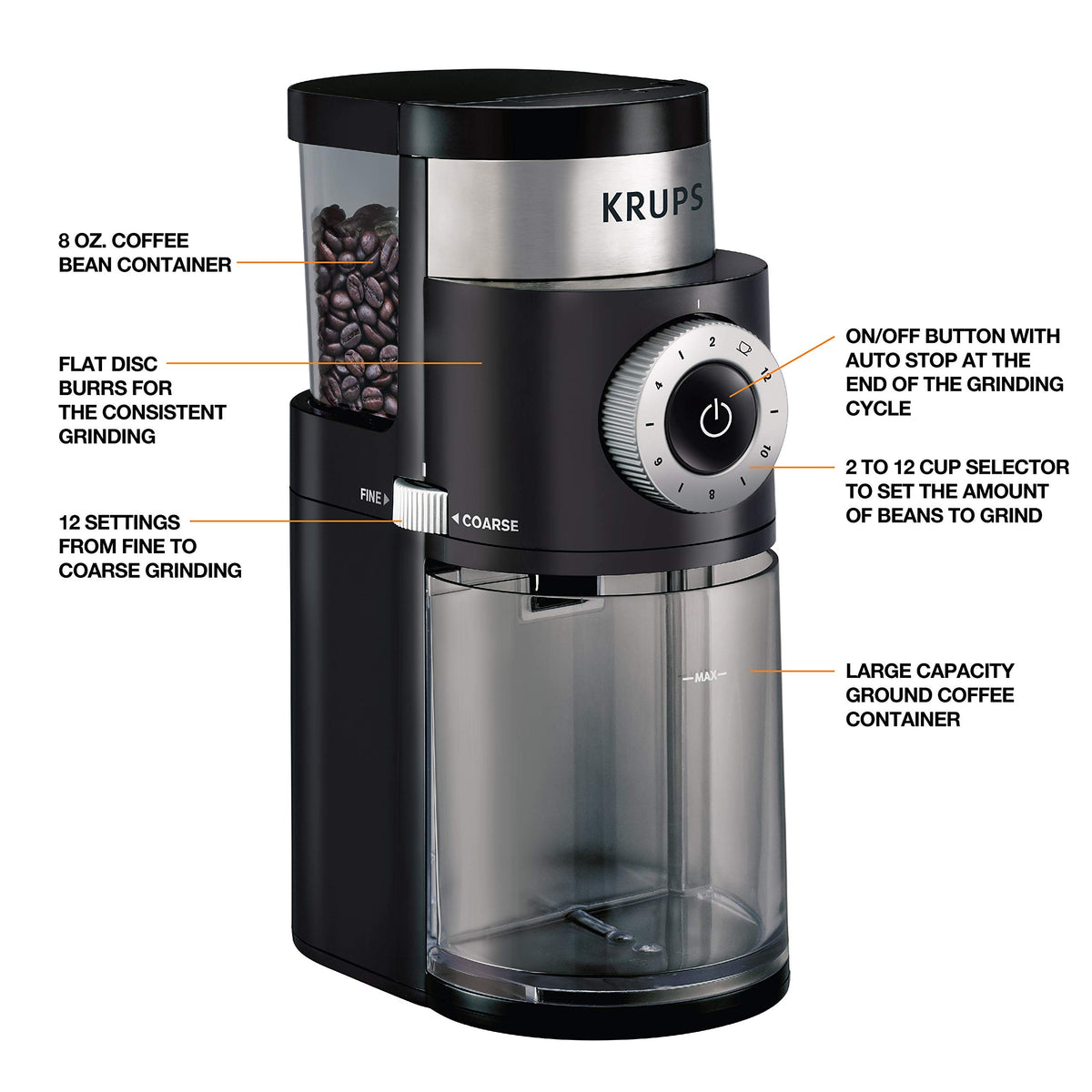 Burr Coffee Grinder 12 Settings 8 oz Stainless Steel I1561