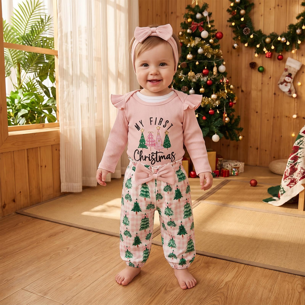 Newborn Baby Girl Christmas Outfit Romper Pants Set M439