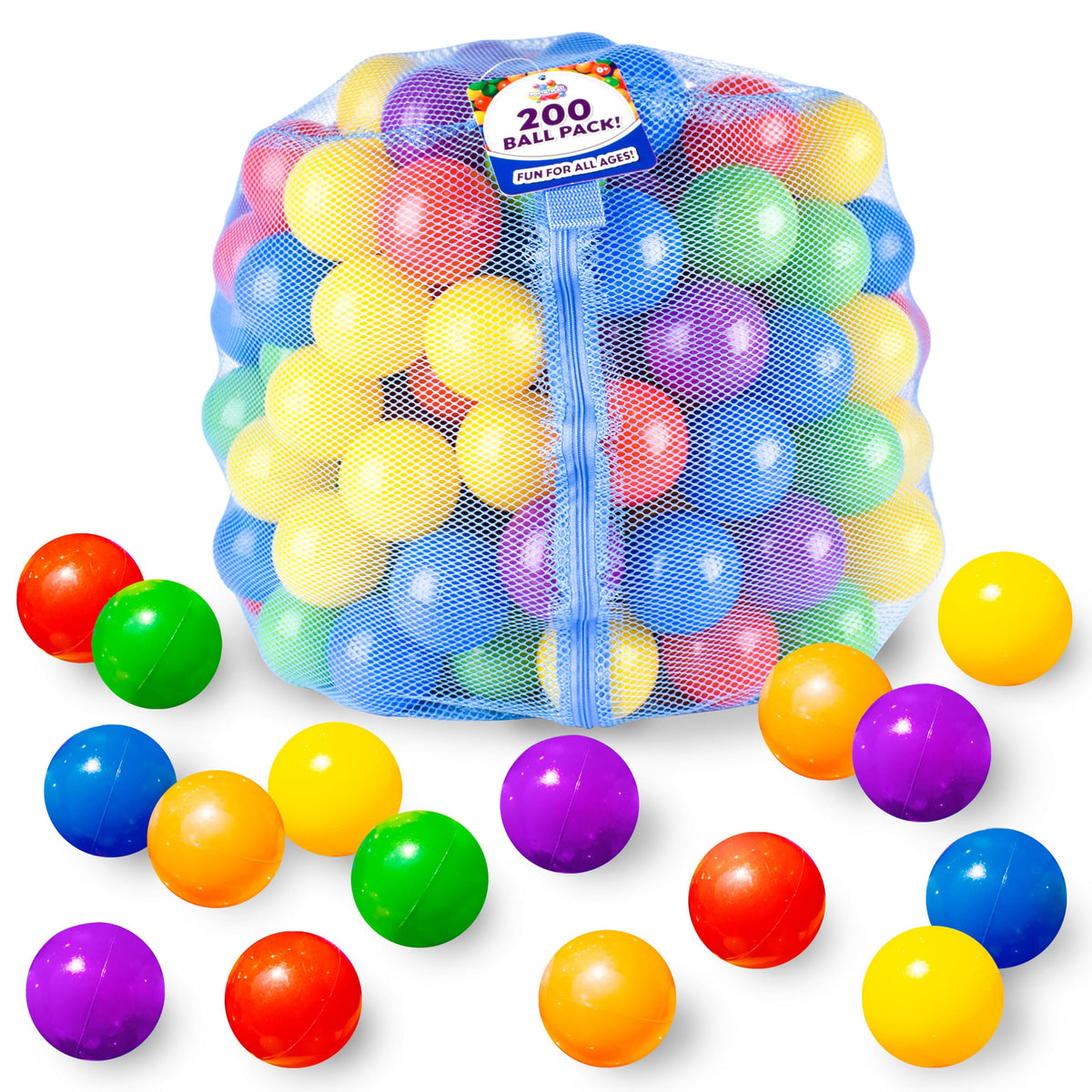200 Premium Crush-Resistant Play Balls with Zippered Storage Bag Z5643