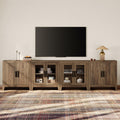 Brown Wood TV Stand with Storage and Glass Doors T7615