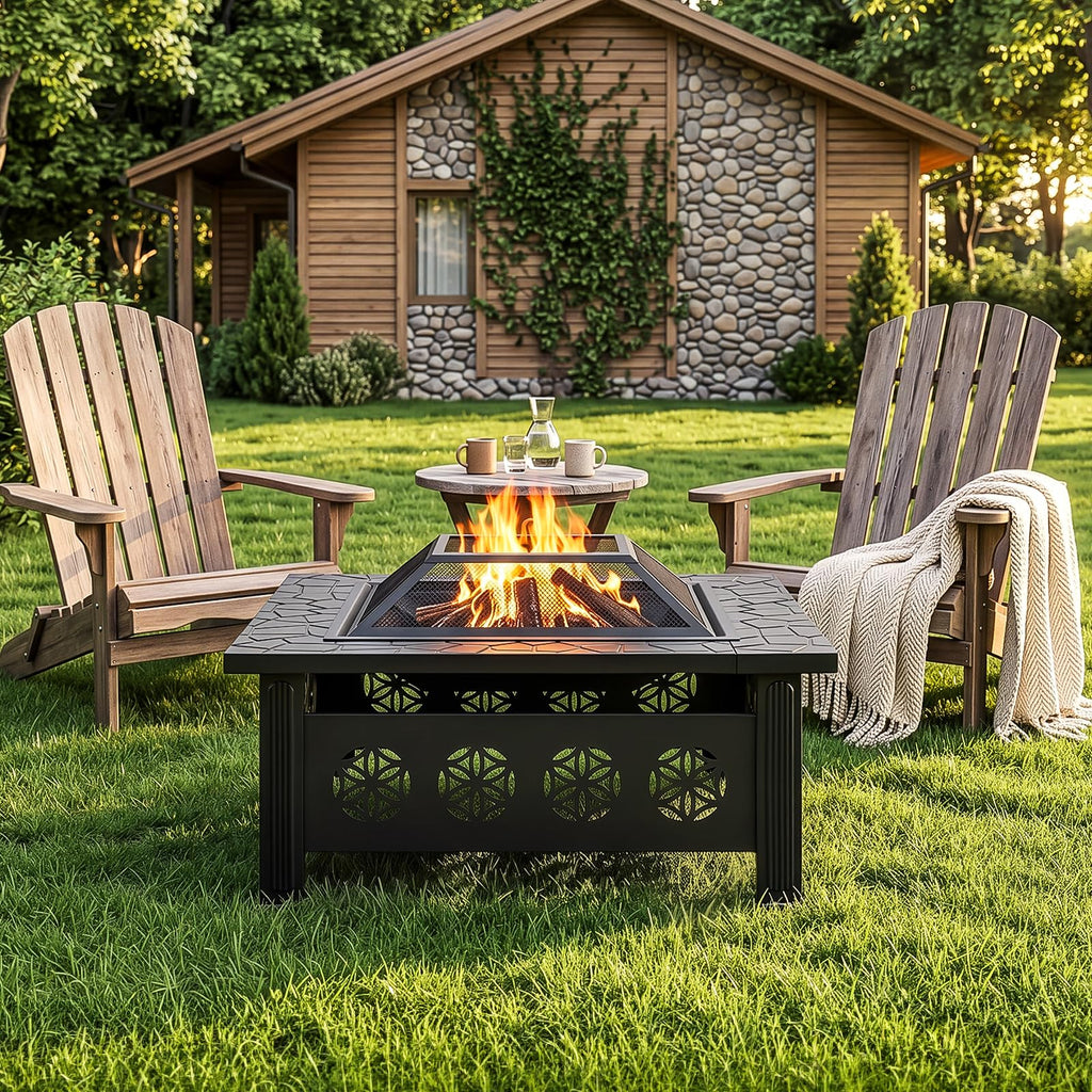 32 Inch Square Wood Burning Fire Pit Table U207859