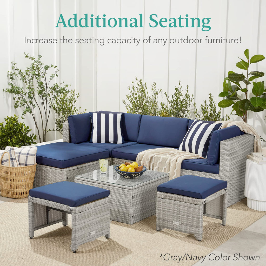 Set of 2 Wicker Ottomans with Removable Cushions V91561