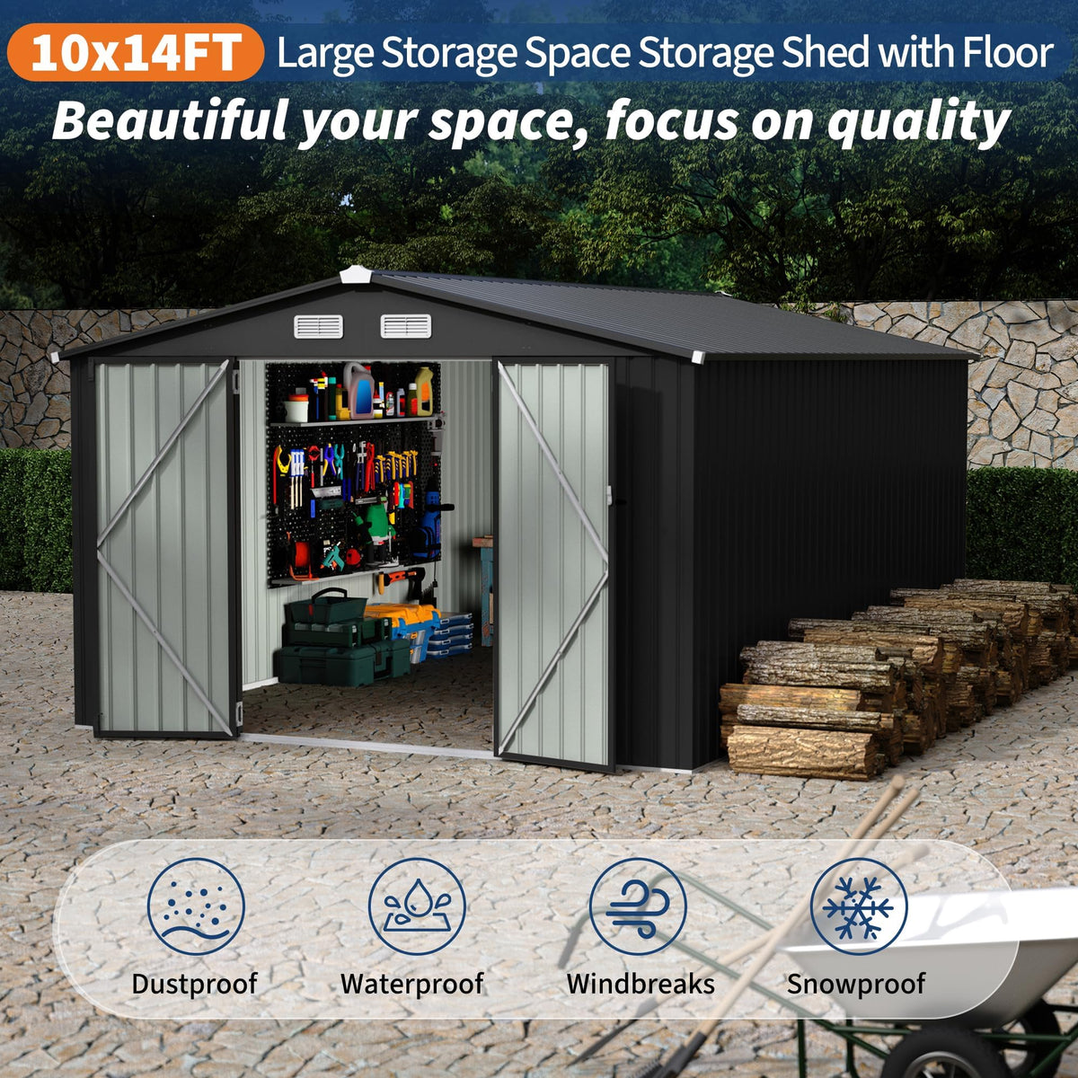 10x14 ft Metal Outdoor Storage Shed M999